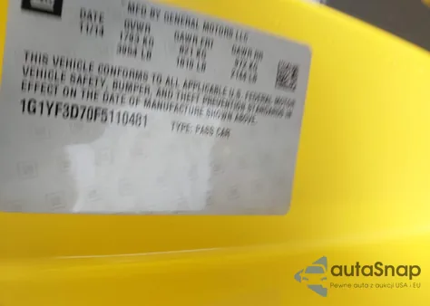 2015 Chevrolet Corvette Stingray 3Lt из США, поврежденный, VIN 1G1YF3D70F5110481